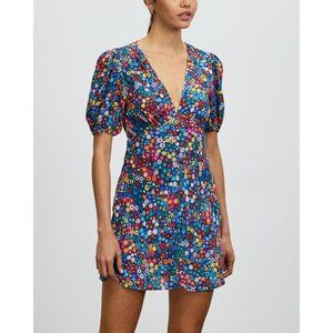 Staud Size 8 Milla Rainbow Flower Market Floral Print Puff Sleeve Mini Dress